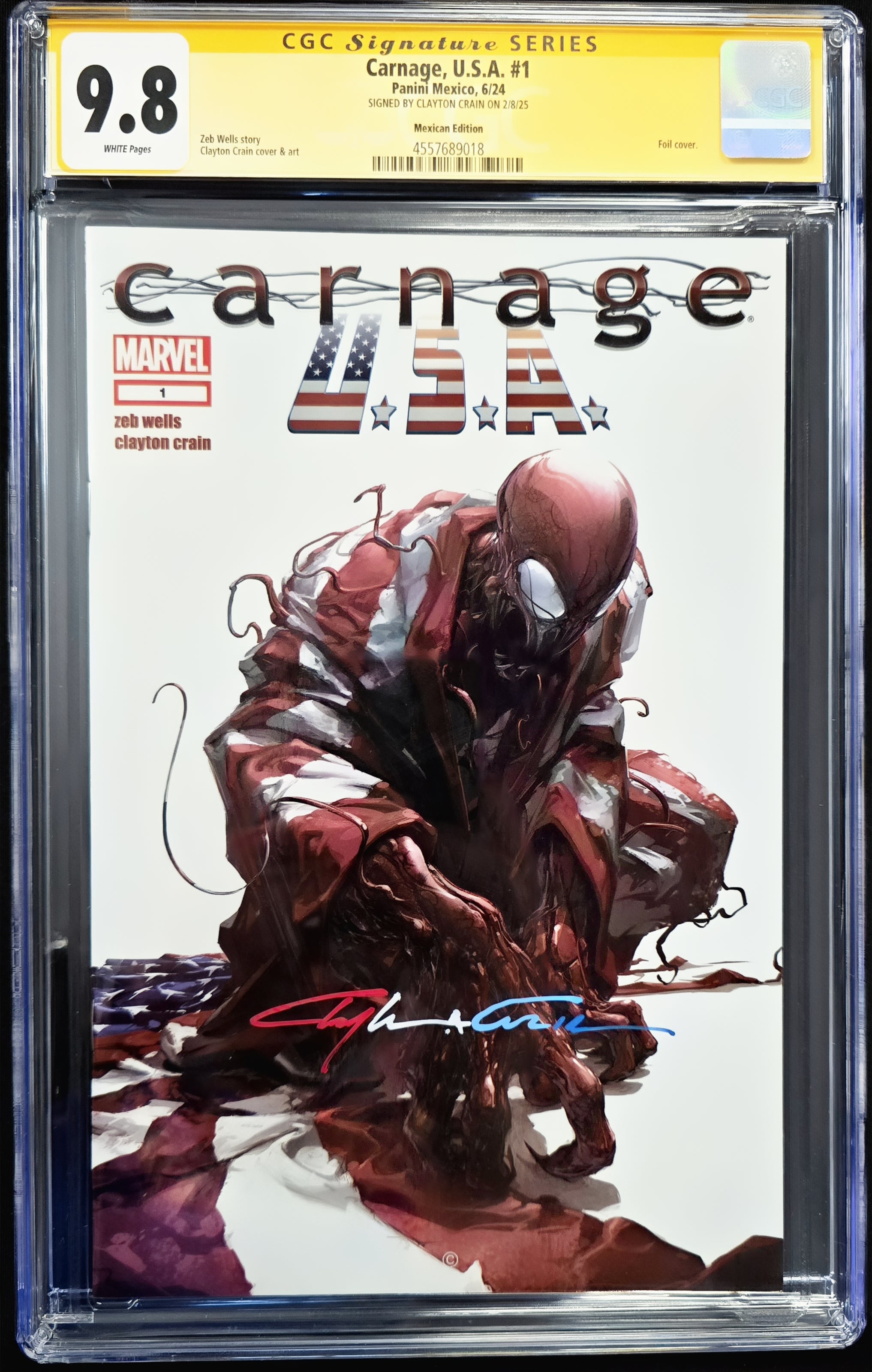CARNAGE U.S.A. #1 FOIL CLAYTON CRAIN SIGNED CGC 9.8