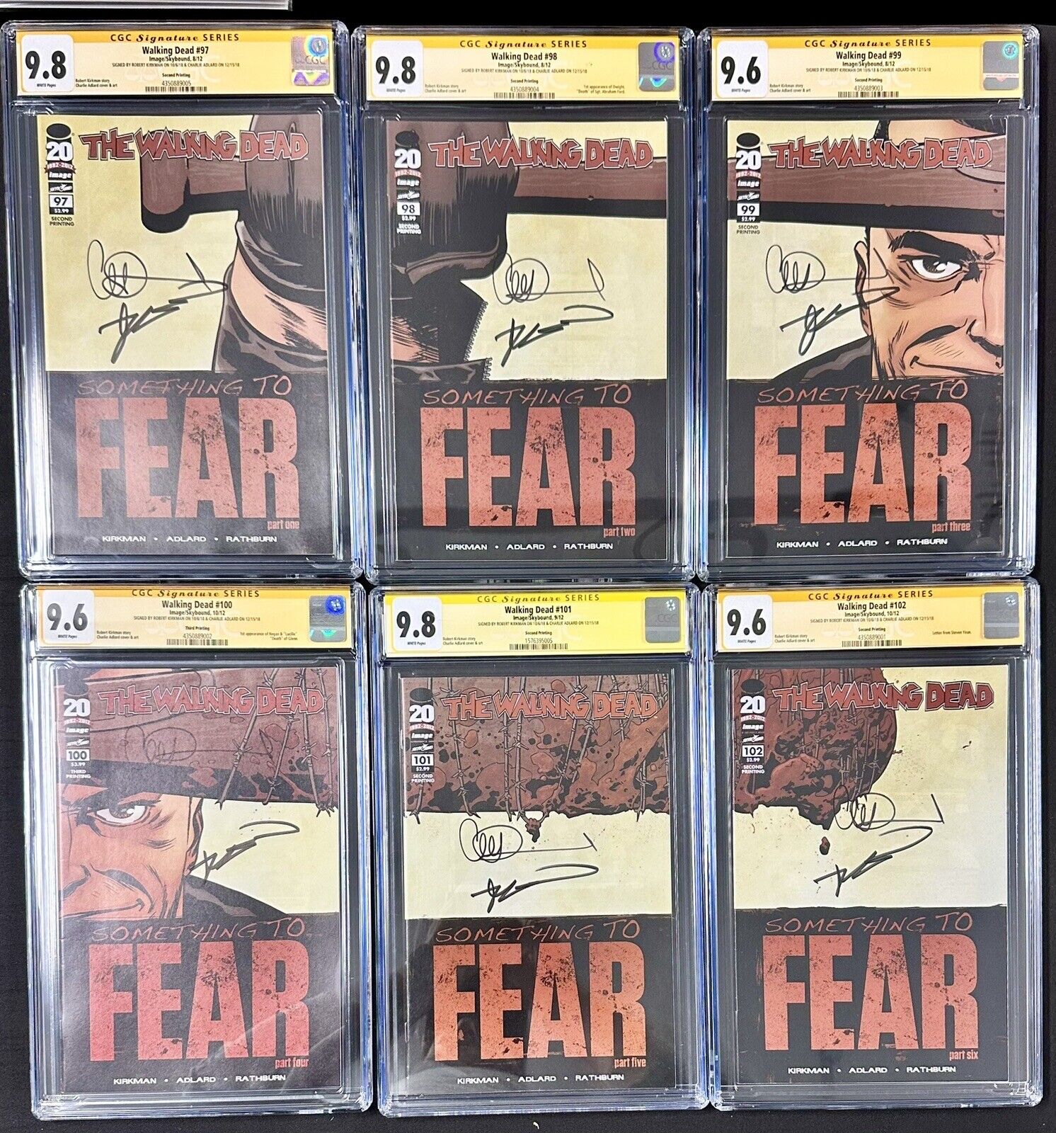 WALKING DEAD #97-102 "LUCILLE" CONNECTING SET 2x SIGNED CGC 9.6-9.8